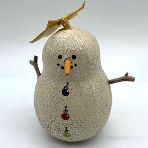 Natalie Silitch Handmade Crackle Canvas Snowman w/ Star Hat 5" Folk Art